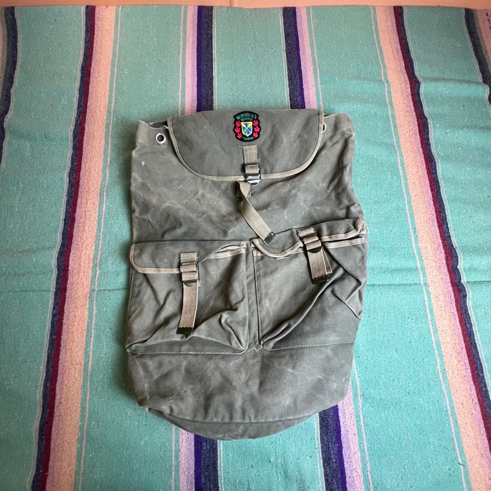 50s Northern Woods Backpack Unisex OS Green Waxed Canvas Rucksack Canada Vintage